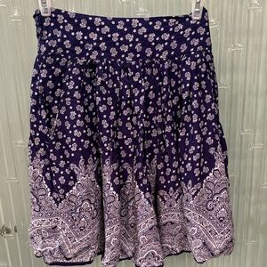 Japna  Blue Floral Border Skater Skirt